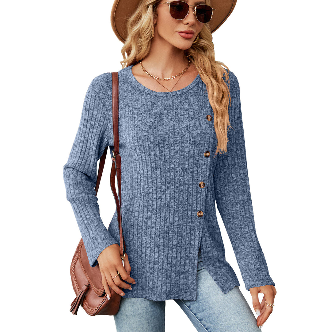 Damen legere Strickbluse mit knoopbarem Design und seitlichem Schlitz Drune