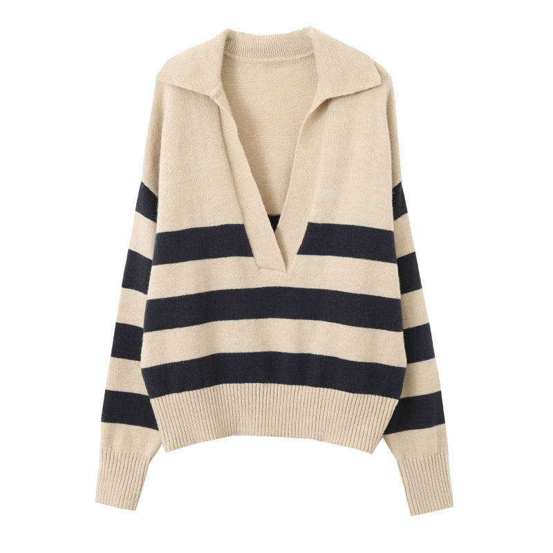 Damen Strickpullover mit V-Ausschnitt und Streifen Drune