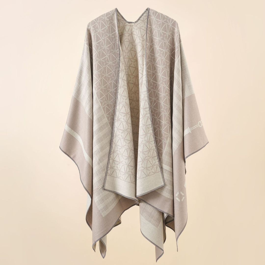 Damen Geometrisches Jacquard-Ruana-Cape aus Wollmix mit offener Kimono-Silhouette Drune