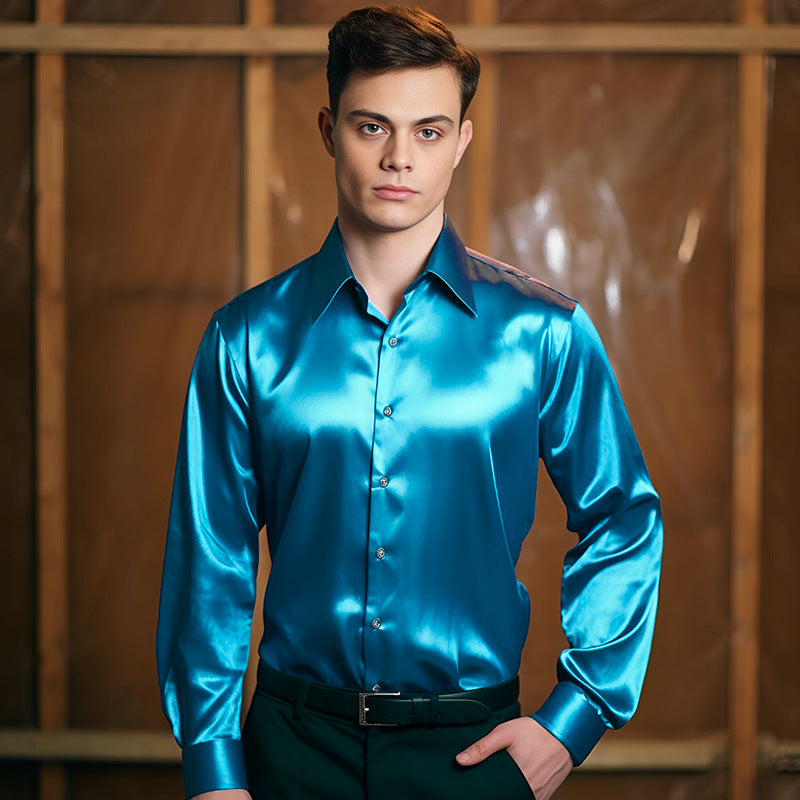 Herren elegante und glänzende Hemd Drune