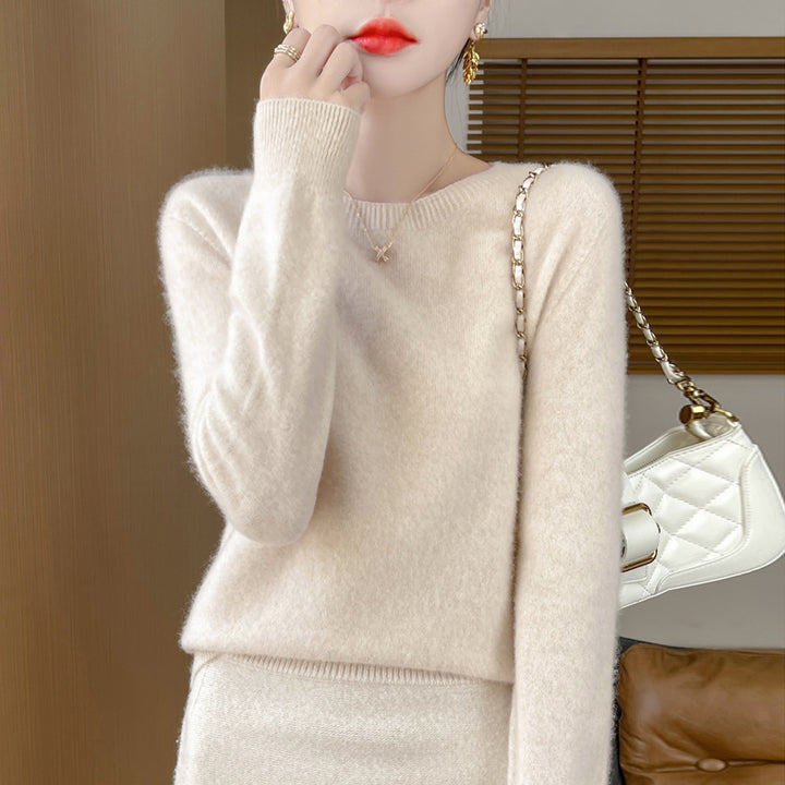 Damen Weicher Mohair‑Optik Rundhals‑Pullover mit feinem Rippsaum und leichter Oversize‑Passform Drune