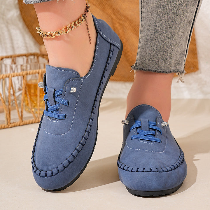 Damen nan atmungsaktive Mokassin-Slipper aus Mikrofaser mit elastischer Schnürung und rutschfester Gummisohle Drune