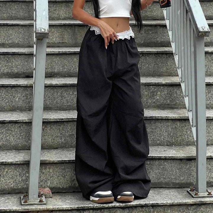Damen nan Loungewear Schlafhose mit mehrlagigen Volants, elastischem Spitzenbund und weitem Bein Drune