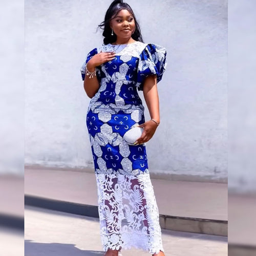 Damen Elegantes Langarmkleid mit ausgefallenen Puffärmeln und Spitzenbesatz Drune