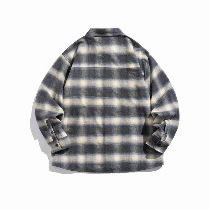 Unisex Kastenförmiges kariertes Flanell-Overshirt mit aufgesetzter Brusttasche und Boxy-Schnitt Drune