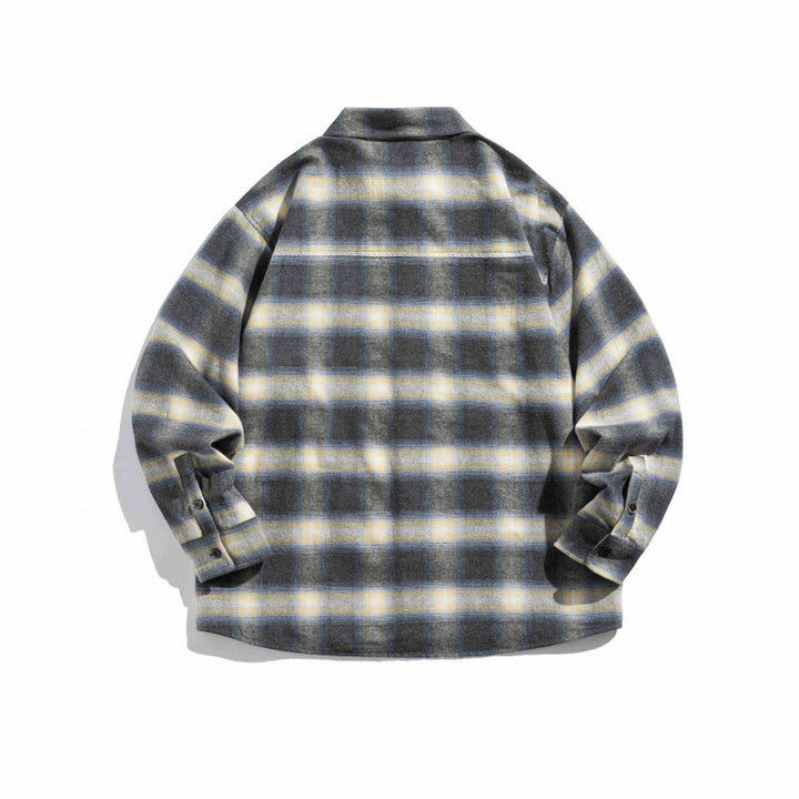 Unisex Kastenförmiges kariertes Flanell-Overshirt mit aufgesetzter Brusttasche und Boxy-Schnitt Drune