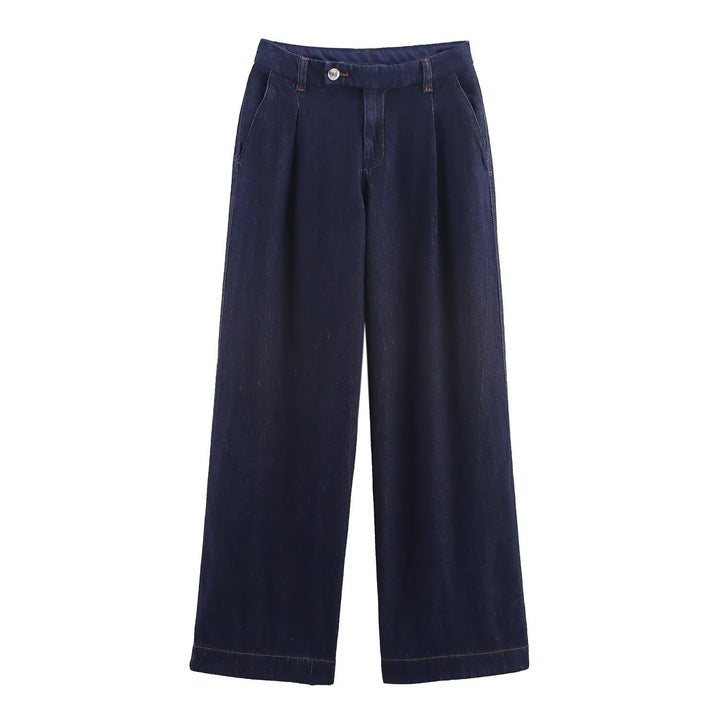 Damen weite Jeanshose mit eleganter Taillierung und seitlichen Eingrifftaschen Drune