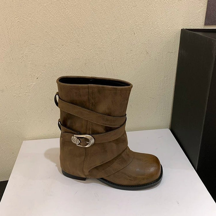Damen Modische Stiefeletten mit breitem Riemen Drune