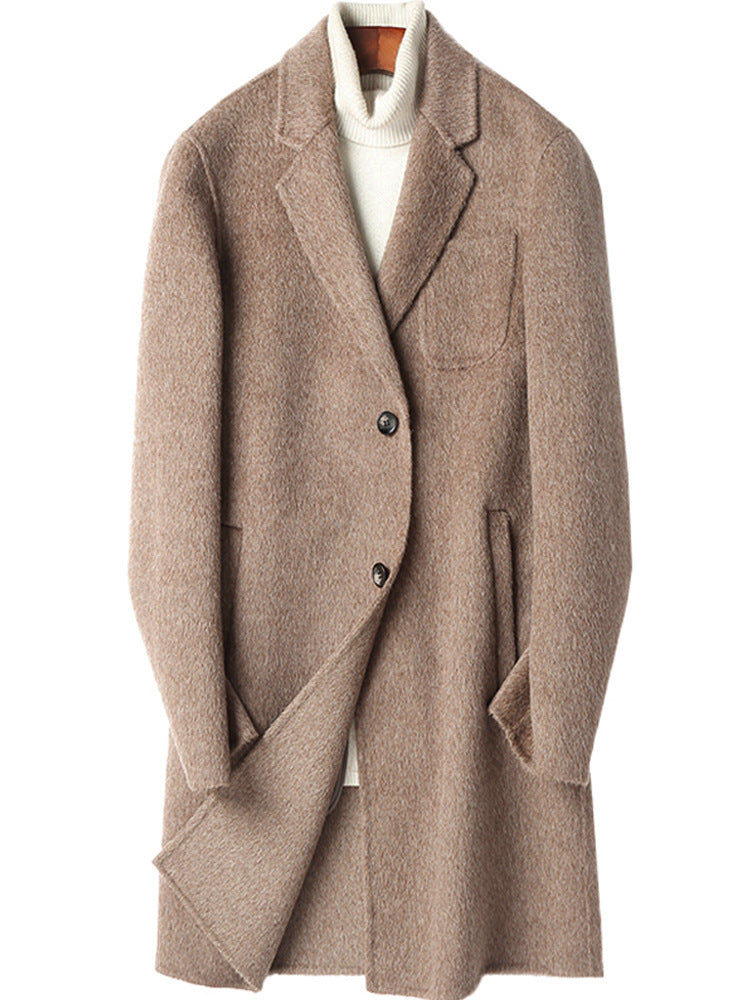 Herren Strukturierter Longcoat aus Wollmix mit fallendem Revers und Ein-Knopf-Verschluss Drune