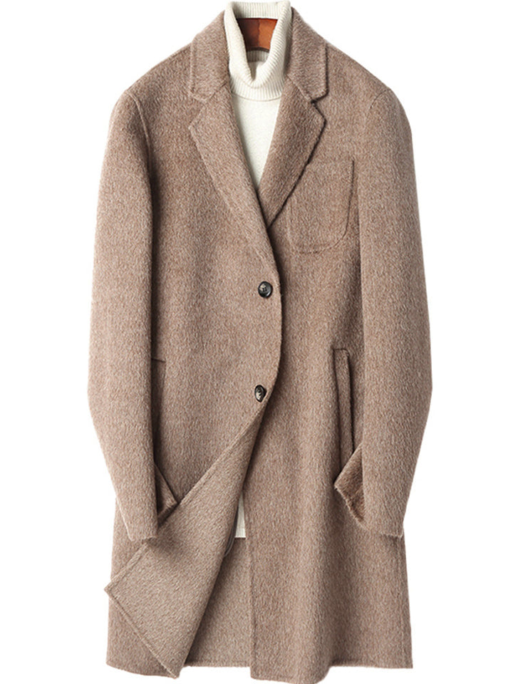 Herren Strukturierter Longcoat aus Wollmix mit fallendem Revers und Ein-Knopf-Verschluss Drune