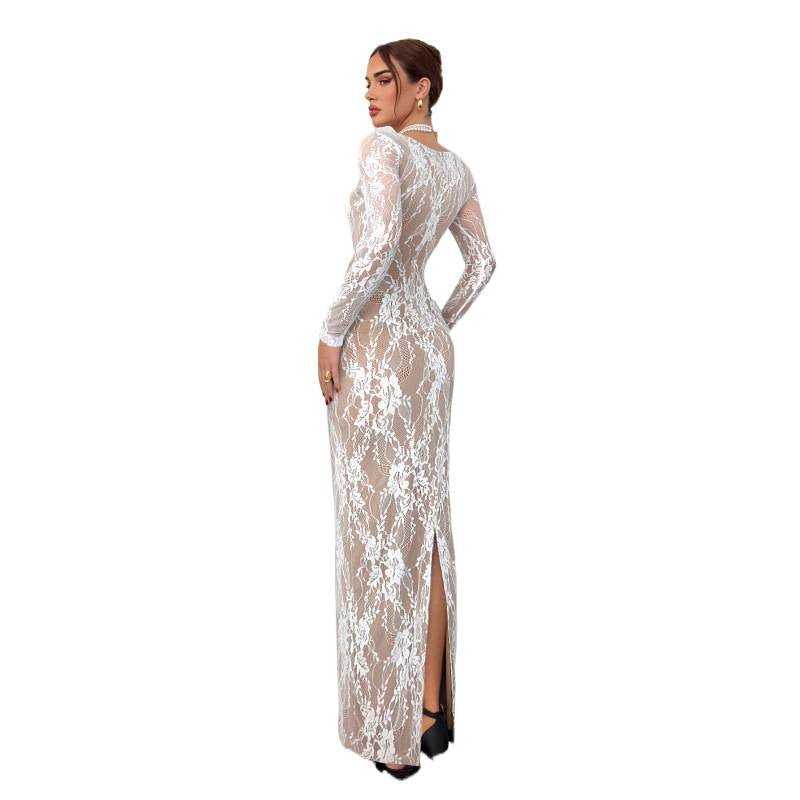 Damen Spitzenkleid mit transparentem Design und eleganten Details Drune