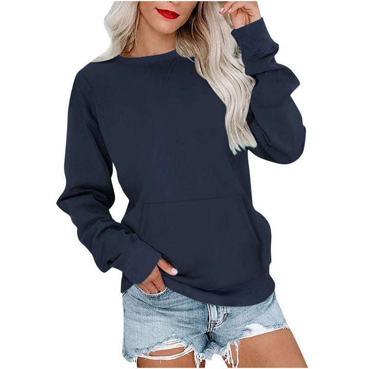 Damen Lockeres Sweatshirt mit Rundhalsausschnitt und Kängurutasche Drune