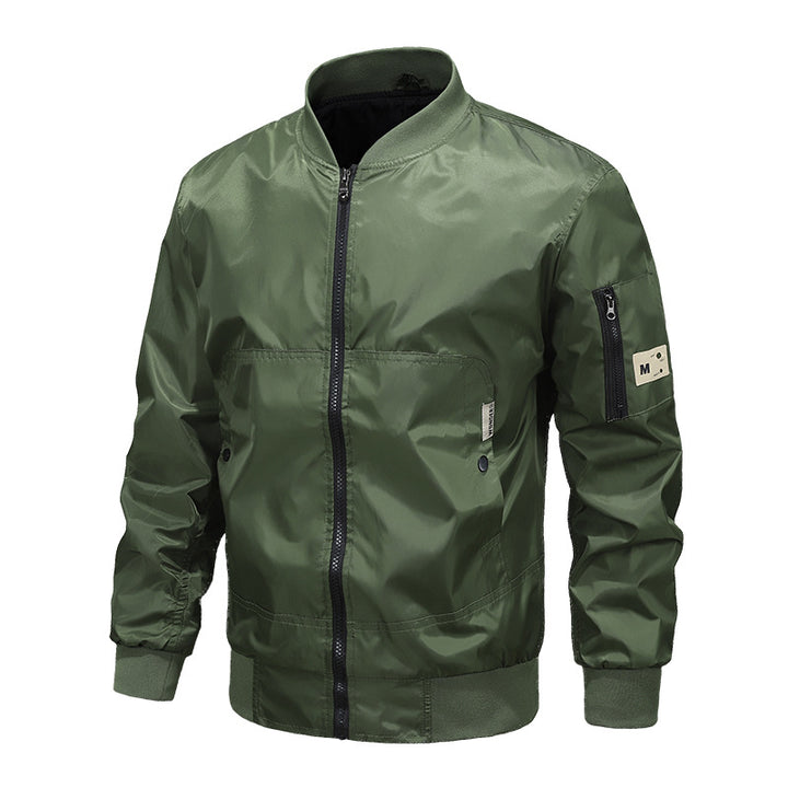 Herren Leichte Nylon-Bomberjacke mit Ärmeltasche, Stehkragen und Rippbündchen Drune