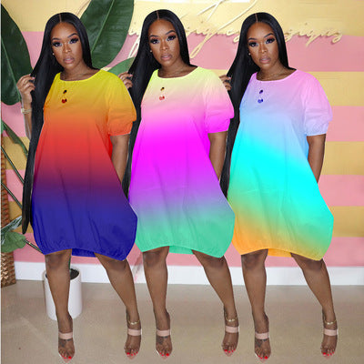 Damen Oversize-Gradient-Tunika-Kleid mit Eingrifftaschen und Rundhalsausschnitt Drune