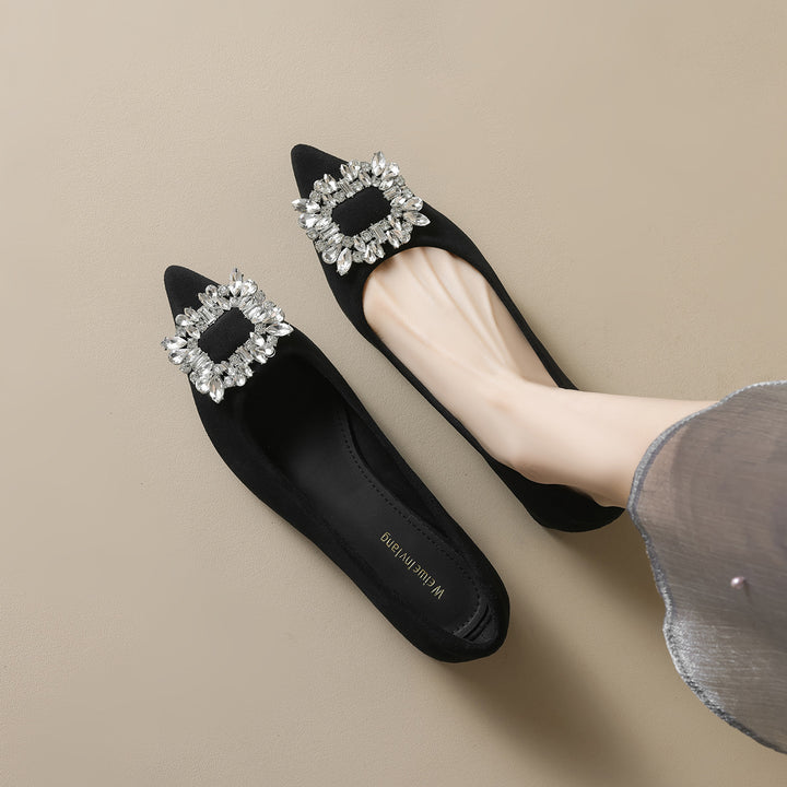 Damen elegante Ballerinas mit funkelndem Kristallbesatz Drune