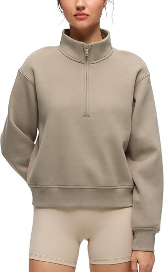 Damen Oversize-Sweatshirt mit halbem Reißverschluss, Stehkragen und Rippbündchen Drune