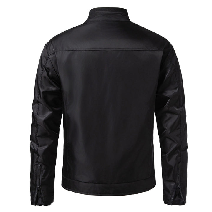 Herren schmale wasserabweisende Kunstlederoptik-Übergangsjacke mit Stehkragen Drune