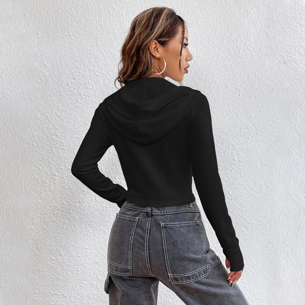 Damen cropped Hoodie mit modischer Kapuze und Reißverschluss Drune