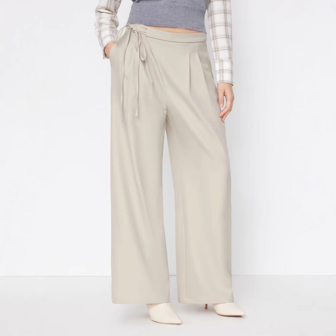 Damen Weite Nadelstreifen-Hose mit Wickel-Taille Drune