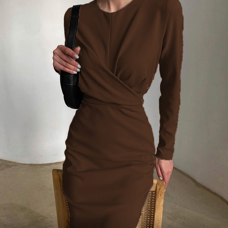 Damen figurbetontes Wickelkleid mit langen Ärmeln und elegantem Schnitt Drune