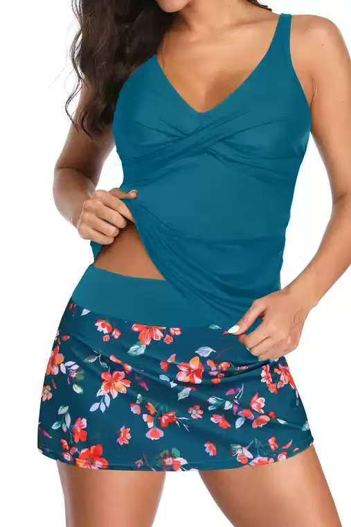 Damen Sportlicher Tankini mit floralem Reißverschluss Drune