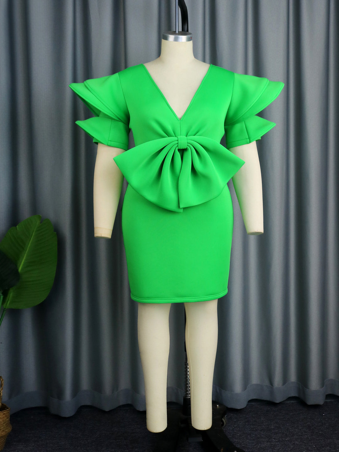 Damen Figurbetontes Kleid mit Voluminösem Schleifen-Detail Drune