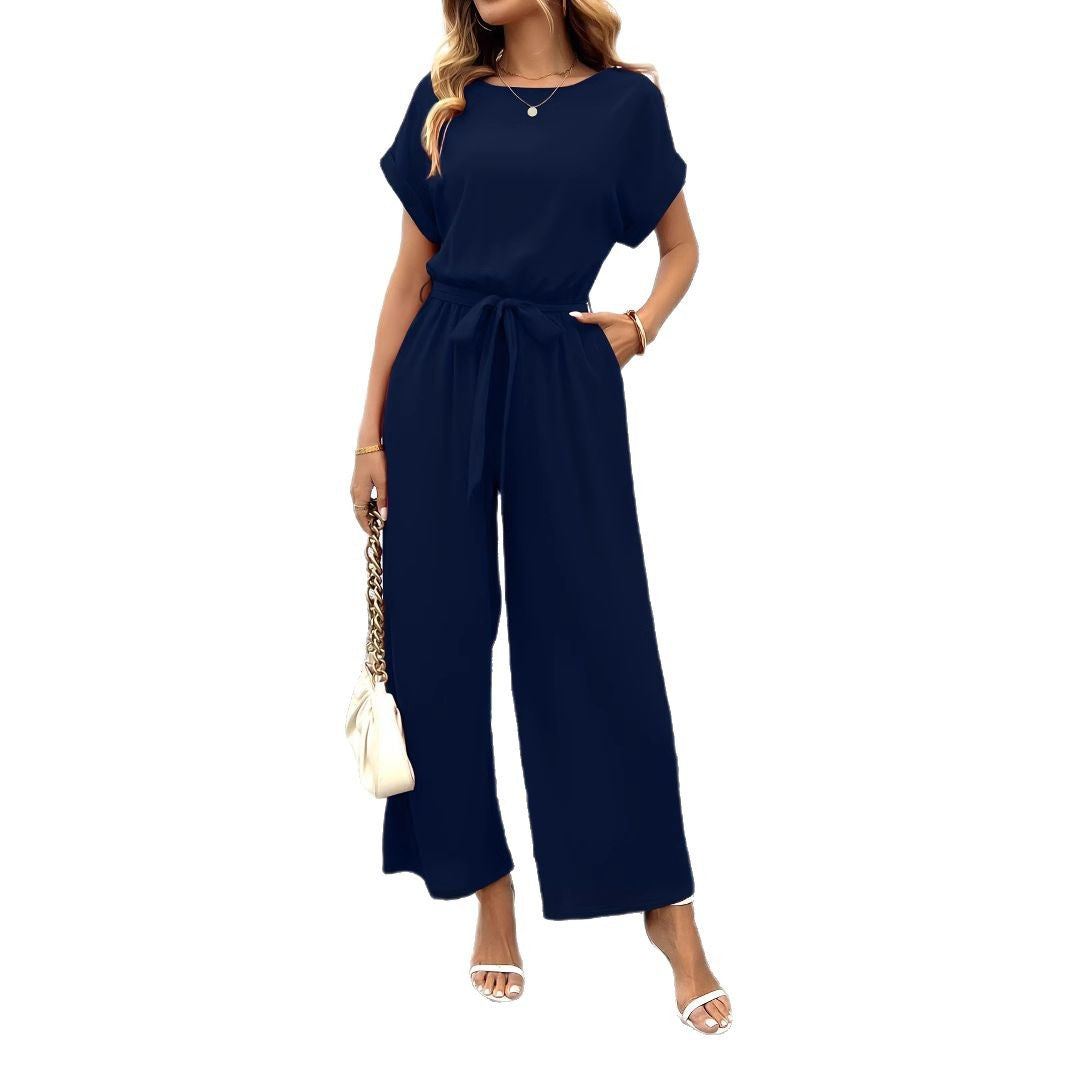 Damen Jumpsuit mit weitem Bein und Taillengürtel Drune