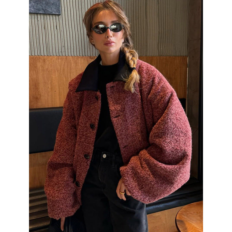 Damen Oversized Wolljacke mit eleganter Knopfverarbeitung Drune