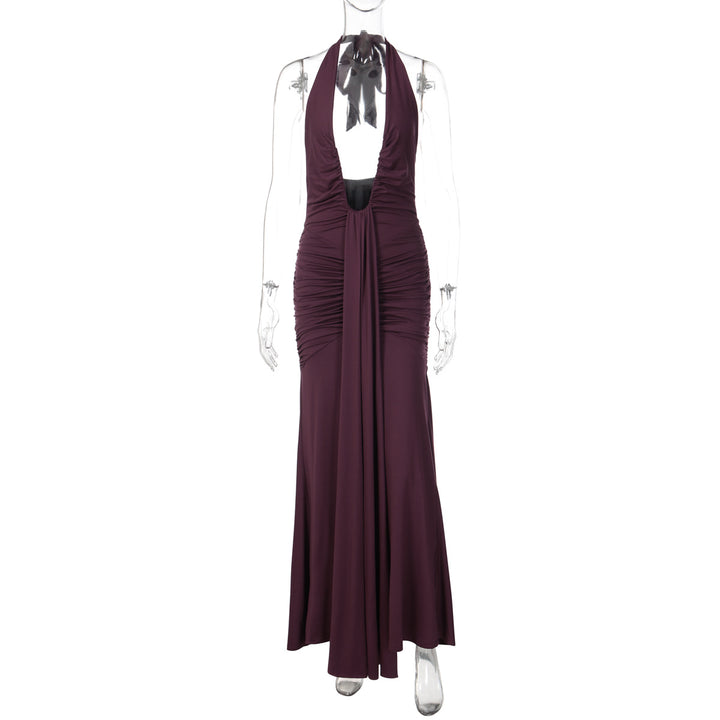 Damen Elegantes Maxikleid mit tiefem Ausschnitt und raffinierten Rüschendetails Drune