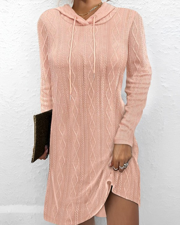 Damen Lässiges Strickkleid mit Kapuze Drune