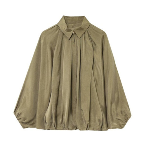 Damen 100+ weite geraffte Blusenjacke mit Hemdkragen und Frontreißverschluss Drune