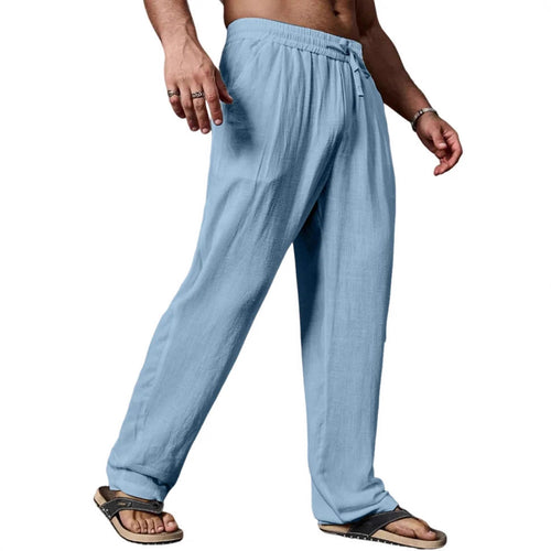 Herren entspannte Leinenmix-Yogahose mit Kordelzug, Elastikbund und geradem Bein Drune