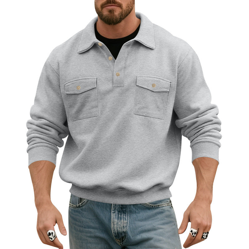 Herren nan Pullover mit Polokragen und aufgesetzten Brusttaschen Drune