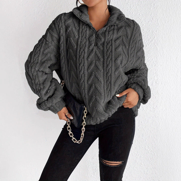 Damen Kuscheliger Fleece-Pullover mit hohem Kragen und Zipper-Detail Drune