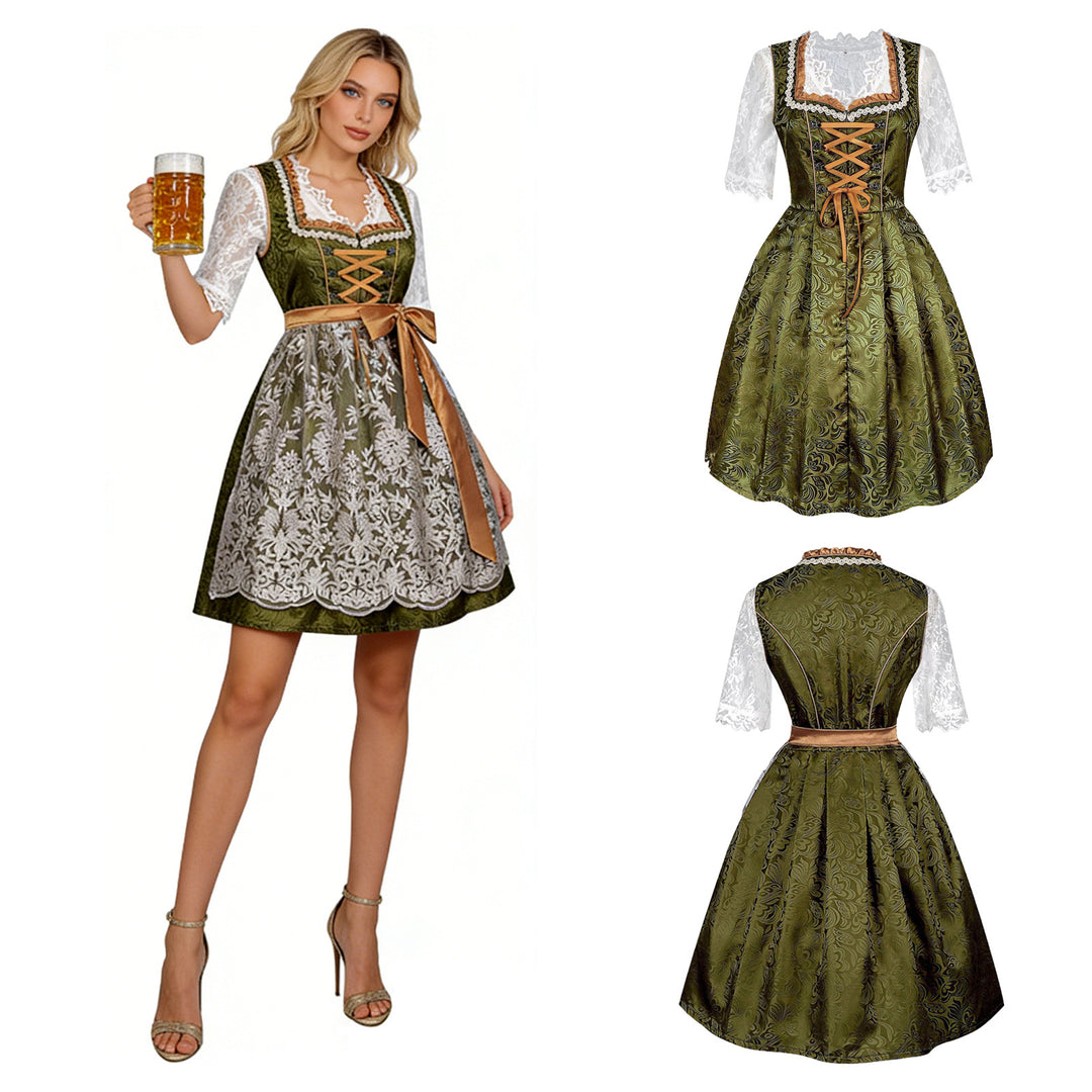 Damen nan traditionelles Dirndlkleid mit Spitzenbluse und bestickter Schürze Drune