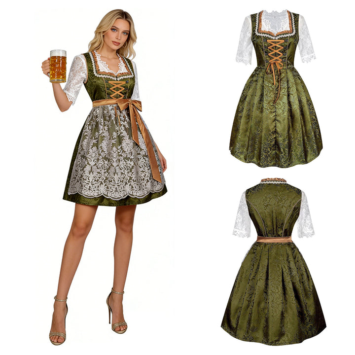 Damen nan traditionelles Dirndlkleid mit Spitzenbluse und bestickter Schürze Drune
