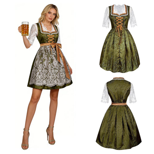 Damen nan traditionelles Dirndlkleid mit Spitzenbluse und bestickter Schürze Drune