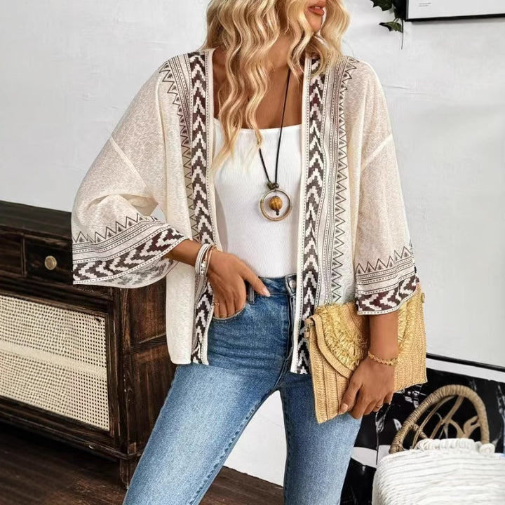 Damen Leichtes und luftiges Strickcardigan mit ethnischem Muster Drune