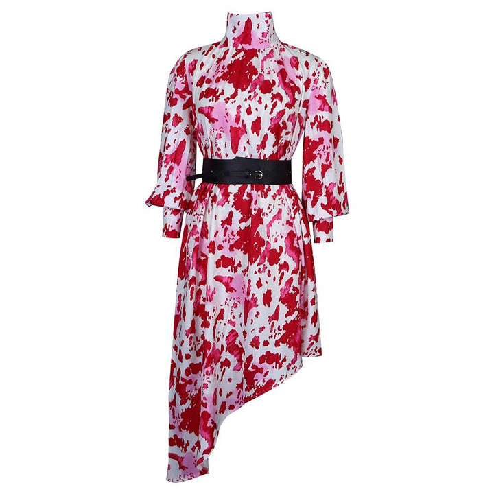 Damen asymmetrisches Kleid mit Rüschendetails und Taillengürtel Drune