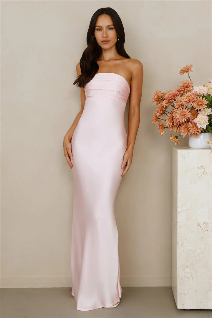 Damen Elegantes trägerloses Maxikleid mit schimmerndem Satin und figurbetontem Schnitt Drune