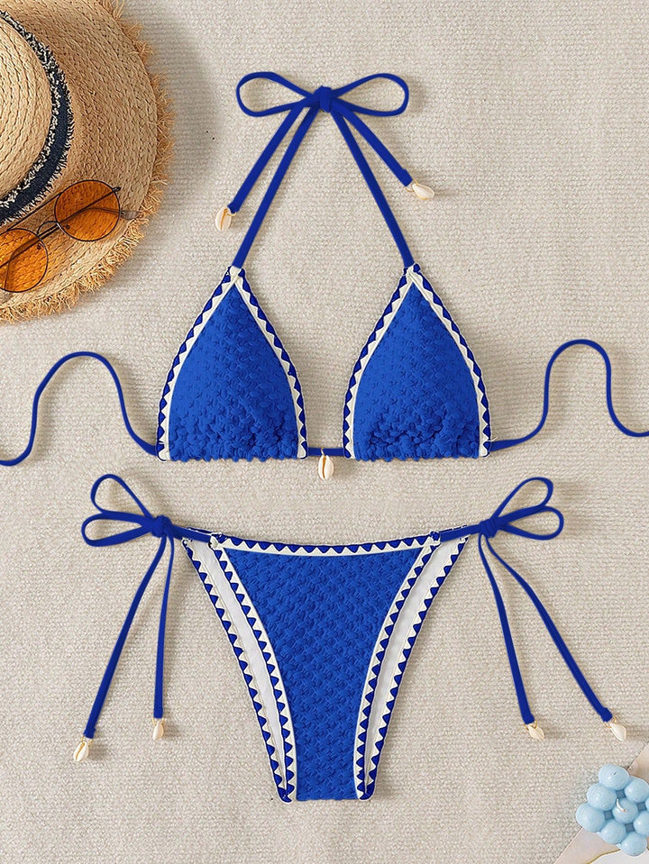 Damen Triangel-Bikini mit zarten Muschelverzierungen Drune