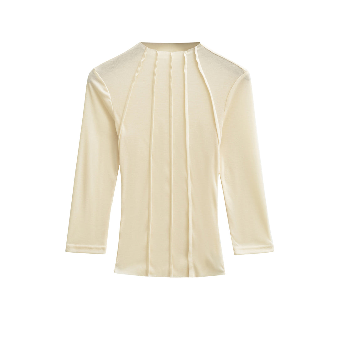 Damen Figurbetontes Langarmshirt mit Stehkragen und Zier-Volants Drune