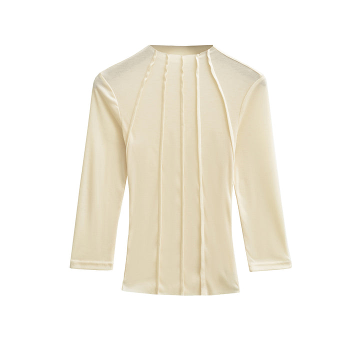 Damen Figurbetontes Langarmshirt mit Stehkragen und Zier-Volants Drune
