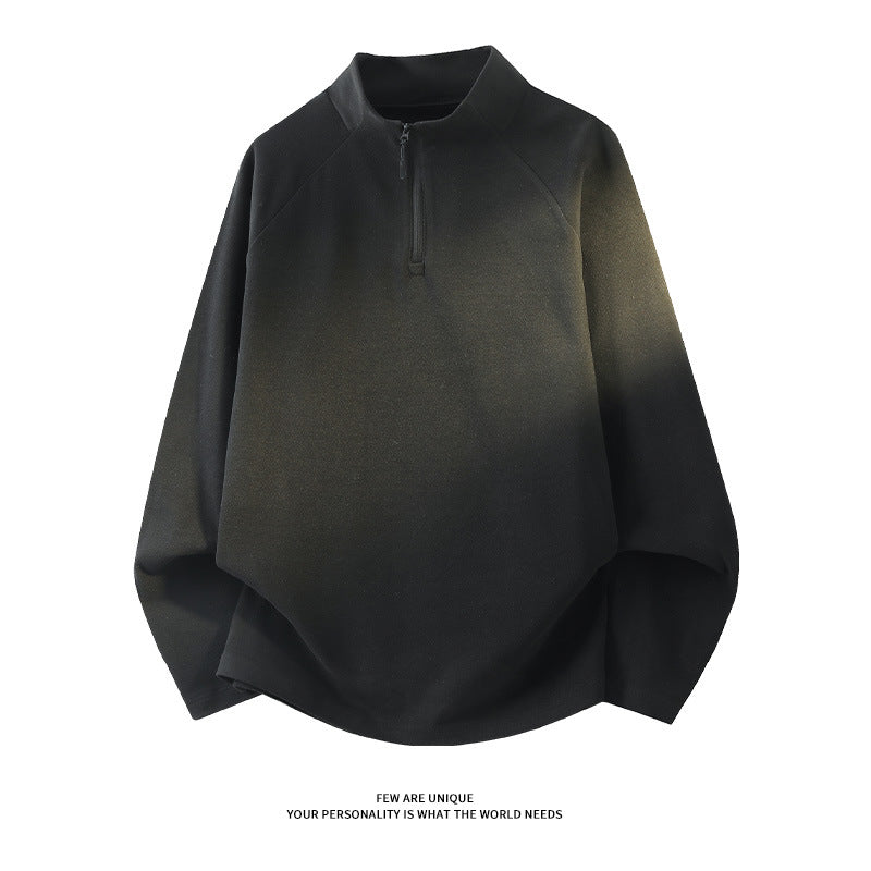 Unisex Oversize-Mockneck-Halbzip-Sweatshirt aus Mikrofleece mit abgerundetem Saum Drune
