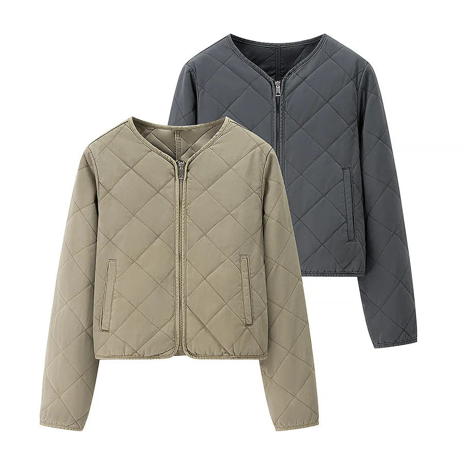 Damen nan Kurzjacke im Boxy-Cut mit Diamantsteppung, abgerundetem Saum und verdecktem Reißverschluss Drune