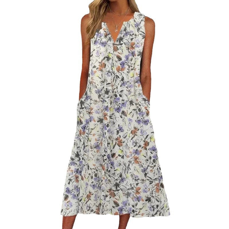 Damen Midi-Kleid mit tiefem V-Ausschnitt, Knopfdetails und praktischen Taschen Drune