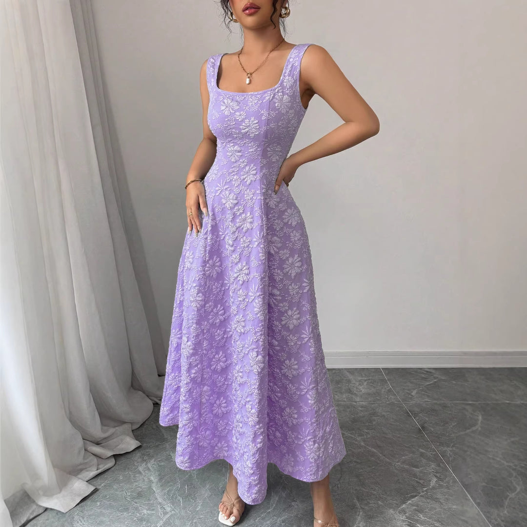 Damen Elegantes Maxikleid mit floralem Design und Quadrat-Ausschnitt Drune