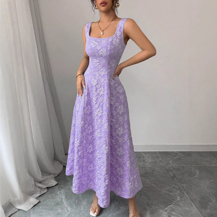 Damen Elegantes Maxikleid mit floralem Design und Quadrat-Ausschnitt Drune