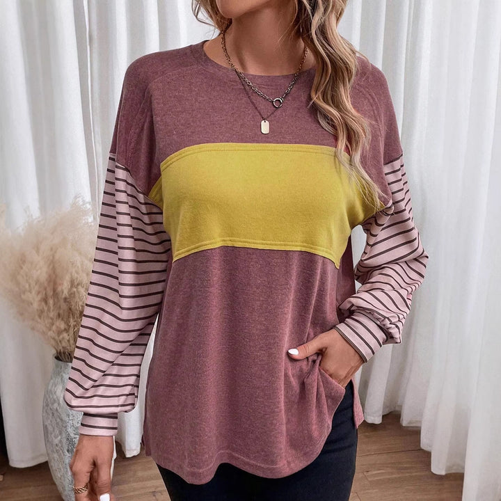 Damen Oversize-Longsleeve mit Colorblock, gestreiften Ärmeln und Rundhalsausschnitt Drune