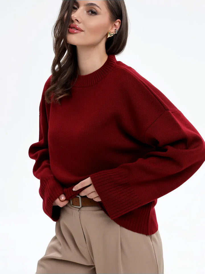 Damen lässiger Strickpullover mit voluminösen Ärmeln und modernem Design Drune